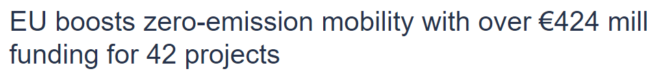 EU boosts zero-emission mobility with over €424 million in funding for 42 projects The European Commission is announcing today the select