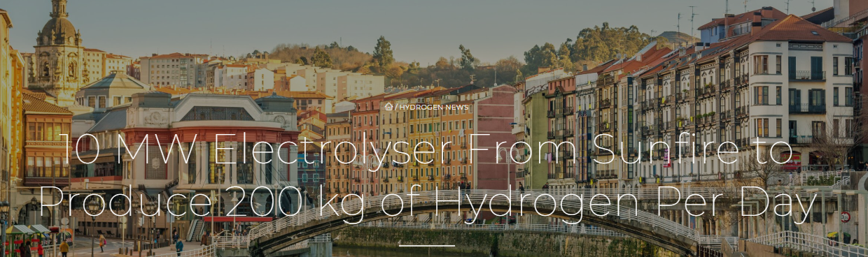 10 MW Electrolyser From Sunfire to Produce 200 kg of Hydrogen Per Day