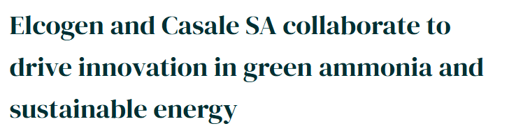 Elcogen and Casale SA collaborate to drive innovation in green ammonia and sustainable energy