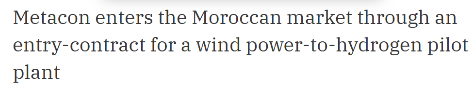 Metacon enters the Moroccan market through an entry-contract for a wind power-to-hydrogen pilot plant