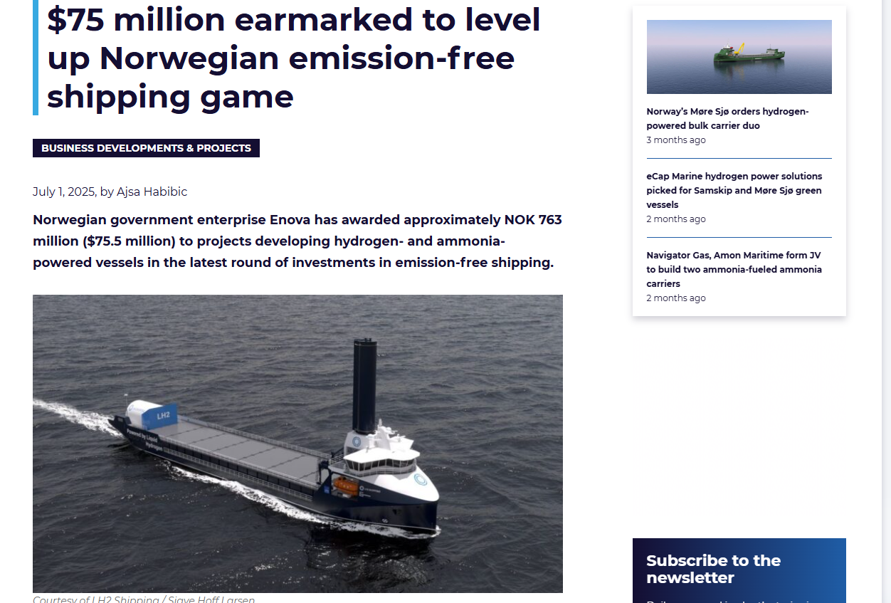$75 million earmarked to level up Norwegian emission-free shipping game