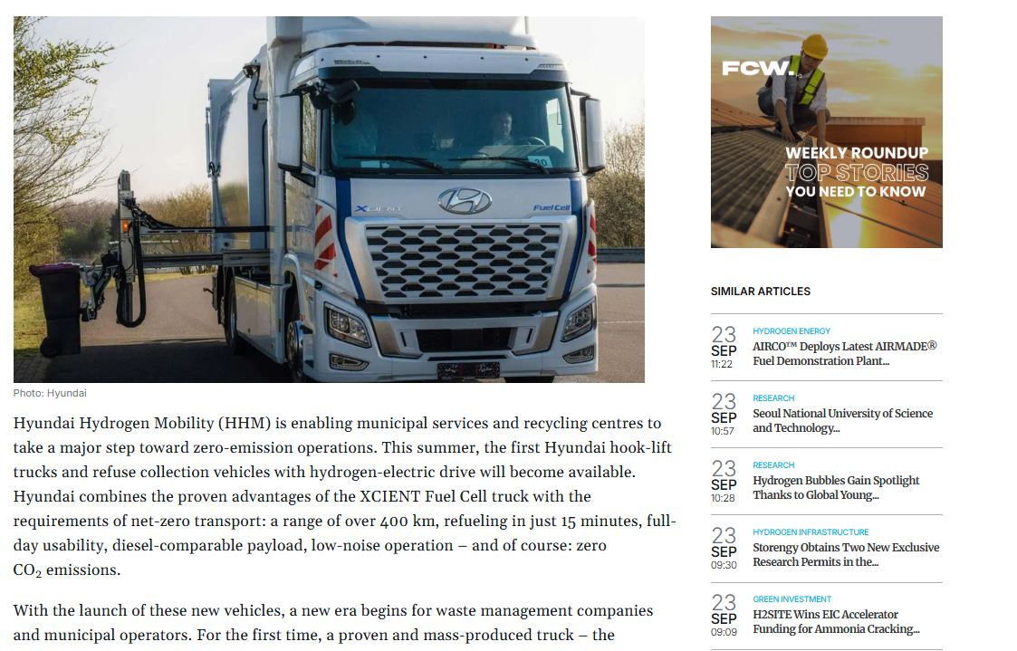 Hyundai Launches Hydrogen-Powered Refuse and Hook-Lift Trucks for Zero-Emission Waste Collection