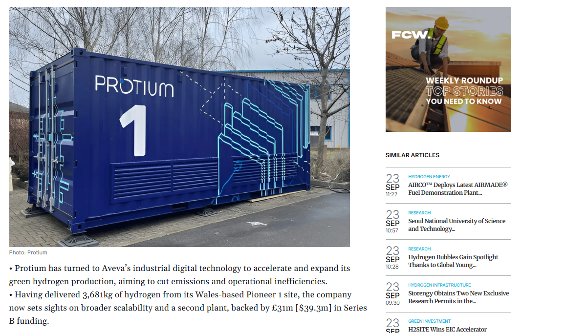 Protium Celebrates 100 Green Hydrogen Deliveries and Partners with Aveva to Scale Digital Production