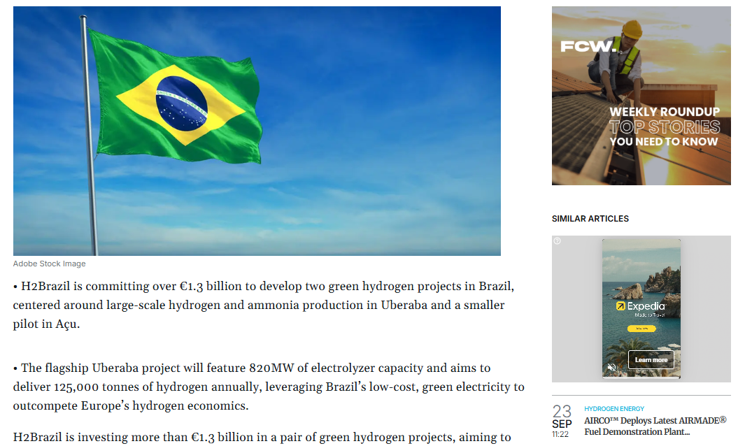 H2Brazil Commits $1.53 Billion to Uberaba and Açu Green Hydrogen Projects in Major National Push