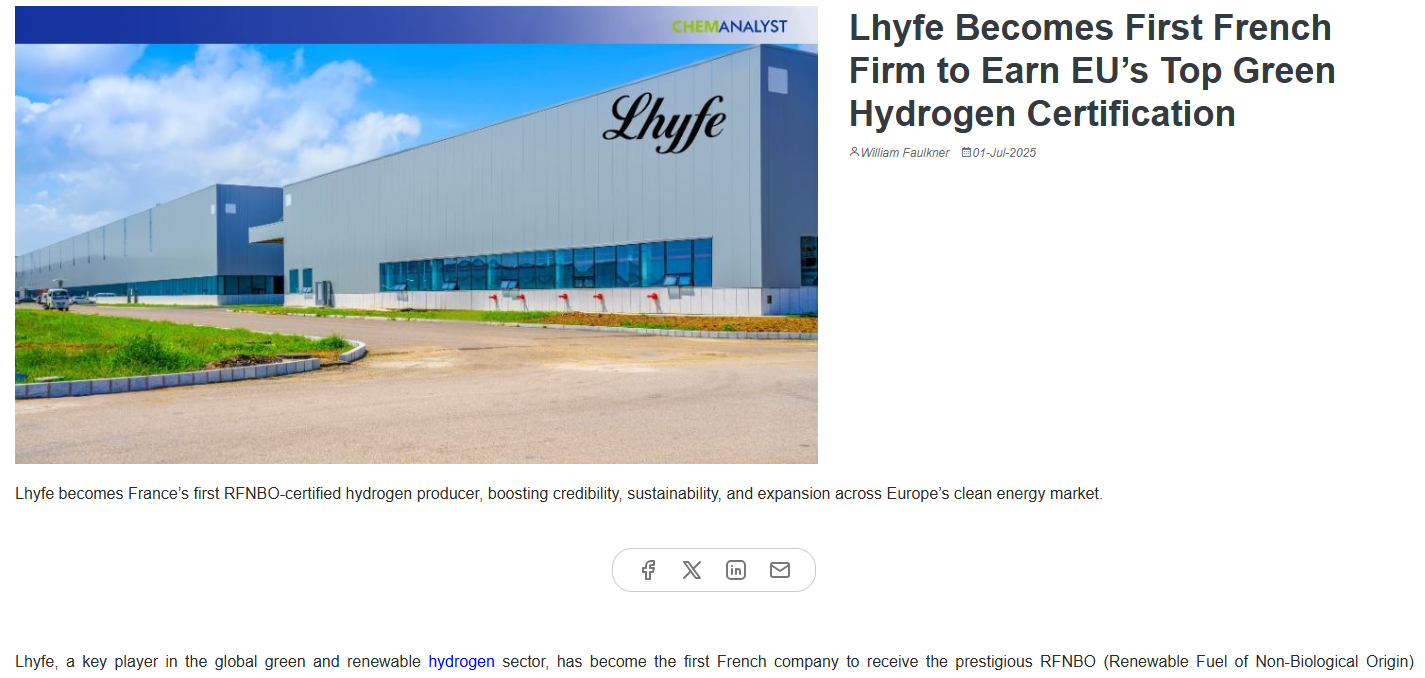 Lhyfe Becomes First French Firm to Earn EU’s Top Green Hydrogen Certification