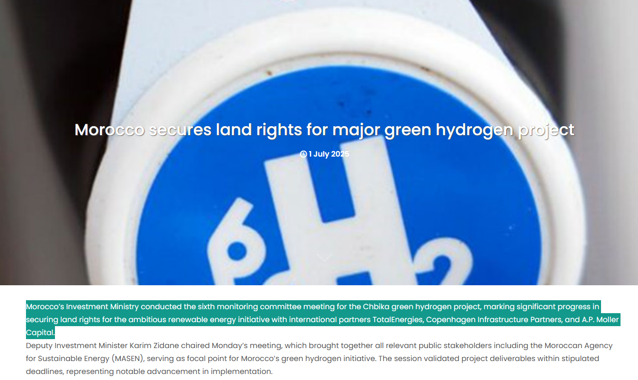 Morocco secures land rights for major green hydrogen project