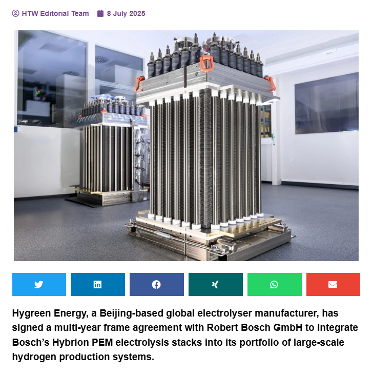 Hygreen Energy and Bosch partner to deliver large-scale PEM hydrogen systems