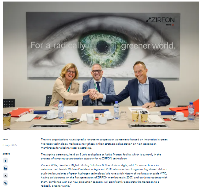 Agfa and VITO formalise strategic research agreement on green hydrogen in the presence of Minister-President of Flanders