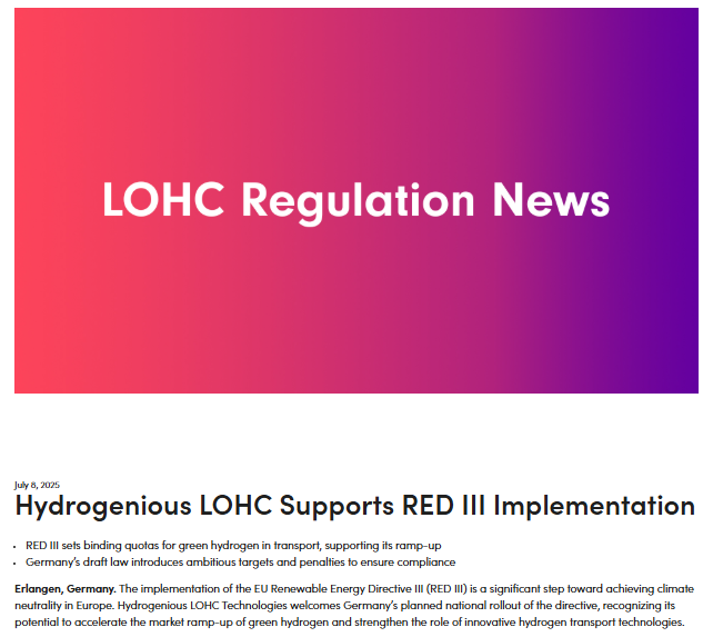Hydrogenious LOHC Supports RED III Implementation