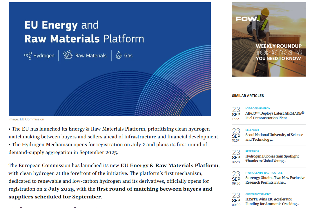 EU Launches Hydrogen Matchmaking Platform to Accelerate Market Growth Across Bloc