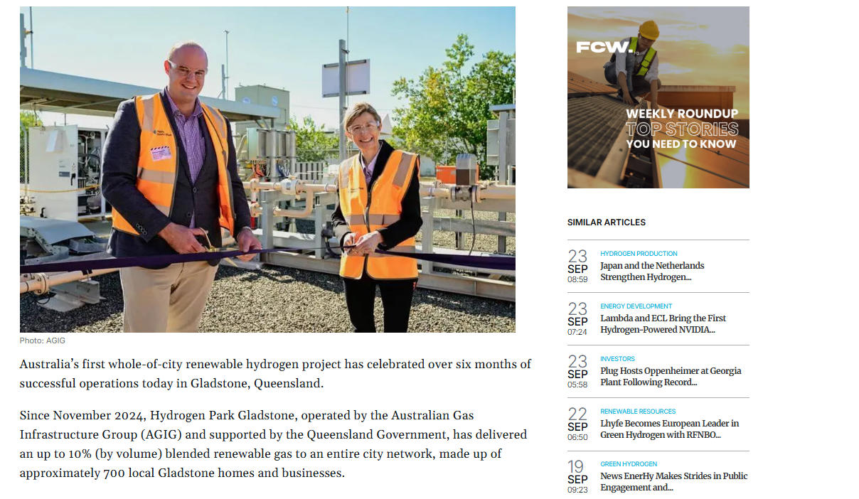 Hydrogen Park Gladstone Officially Opens After Six Months of Successful Renewable Hydrogen Operations