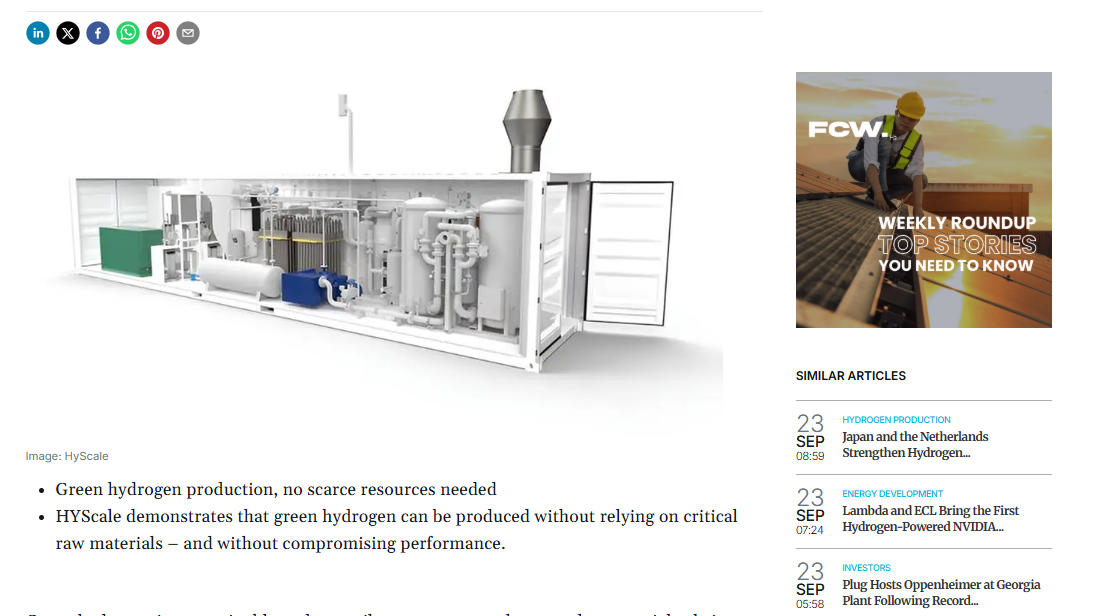 HYScale Project Demonstrates PFAS-Free Electrolyser Technology for Scalable Green Hydrogen Production