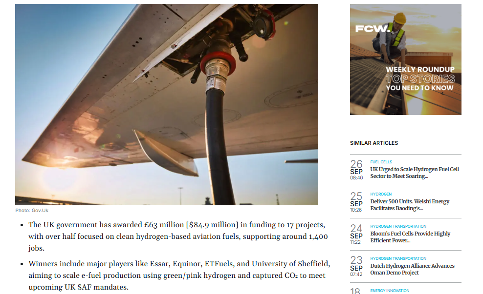UK Launches £63M Green Lift-Off for Hydrogen-Based Sustainable Aviation Fuel Projects