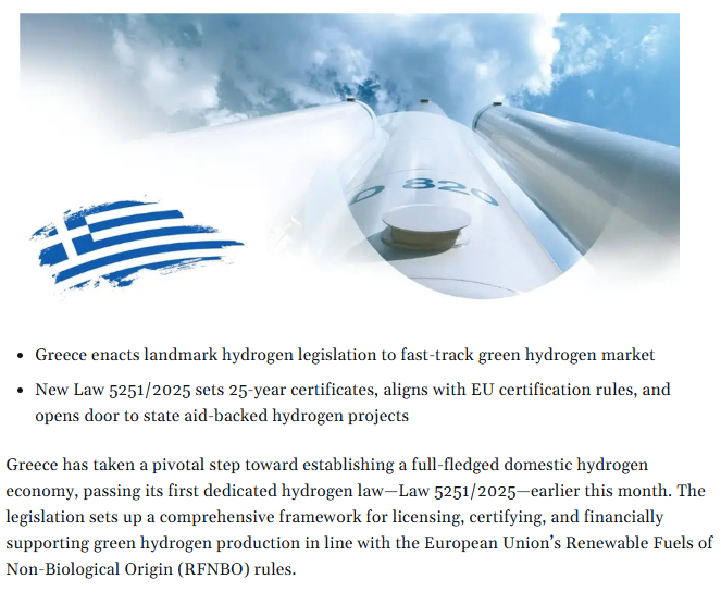 Greece Approves First Hydrogen Law to Launch National Market and Align with EU Certification Regime