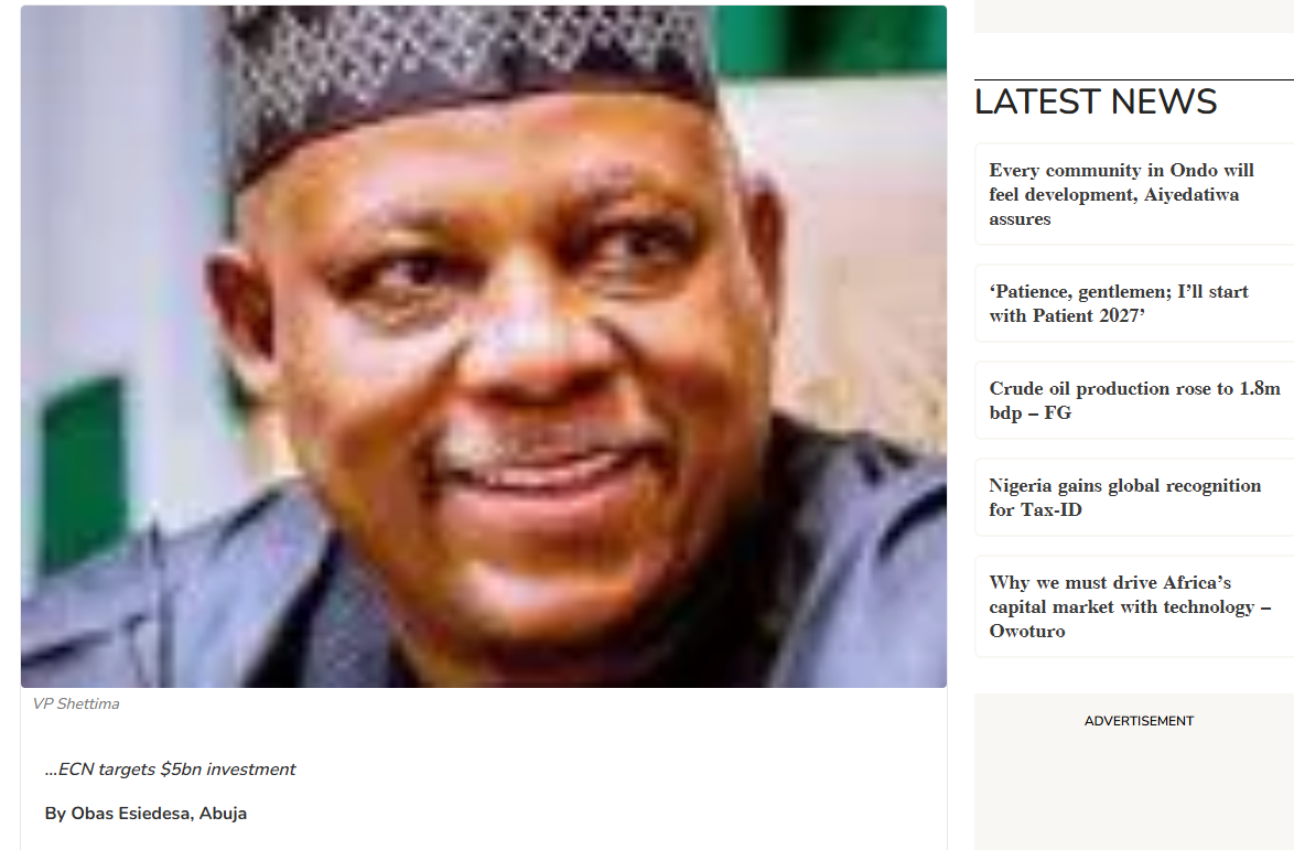 Shettima calls for green hydrogen investment to diversify Nigeria’s energy mix