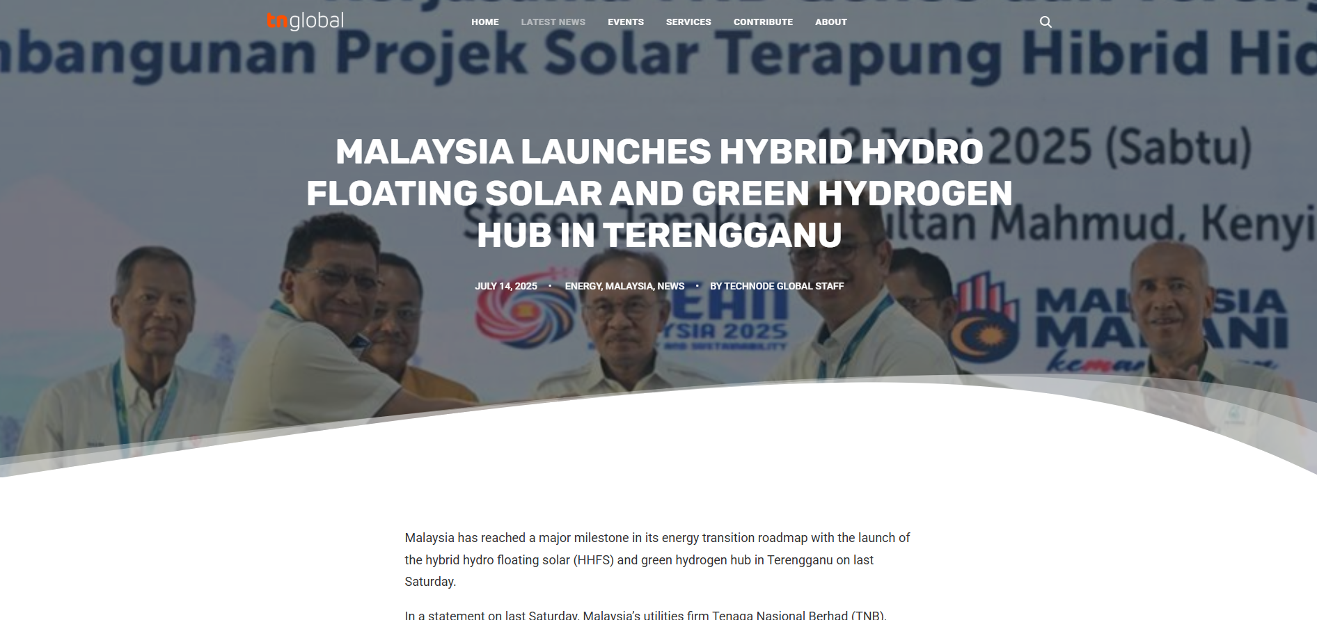 Malaysia launches hybrid hydro floating solar and green hydrogen hub in Terengganu