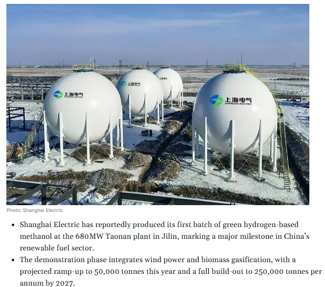 Shanghai Electric Produces First Batch of Green Hydrogen-Based Methanol at the 680MW Taonan Plant in Jilin
