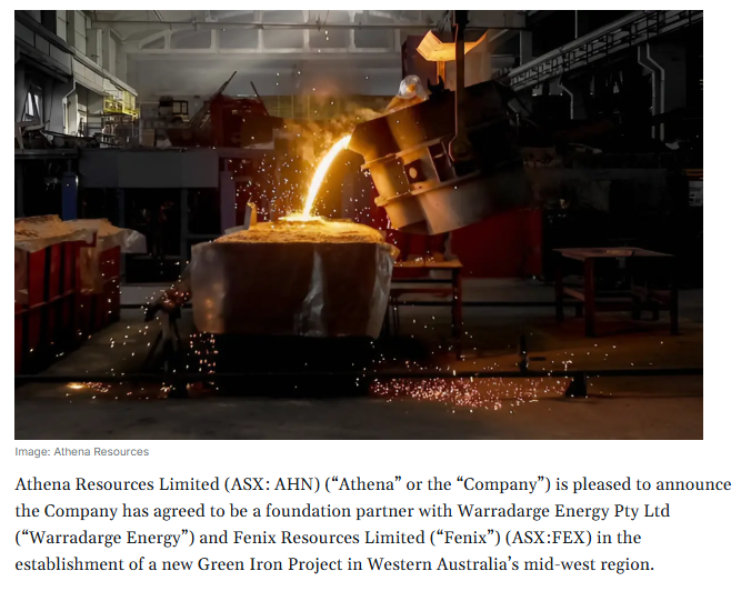 Athena and Fenix Explore Hydrogen-Powered Green Iron Plant in Western Australia