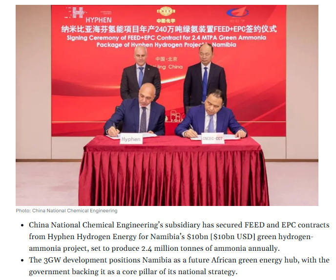 hinese Firm Secures FEED and EPC Contracts for World’s Largest 3GW Green Hydrogen-Ammonia Project in Namibia