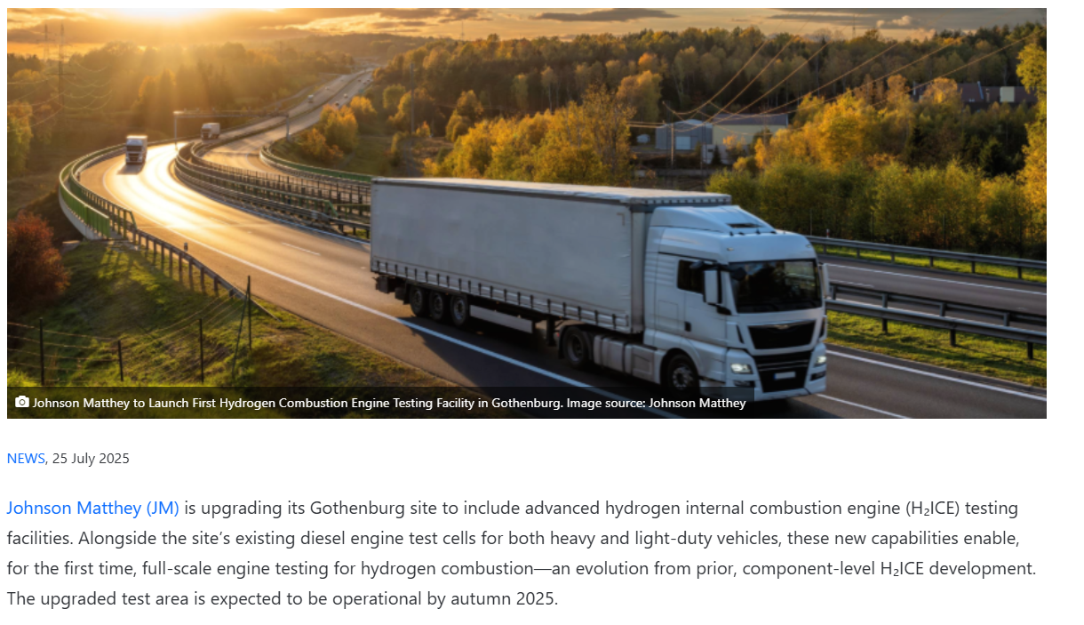 Johnson Matthey to launch hydrogen combustion engine testing facility in Gothenburg