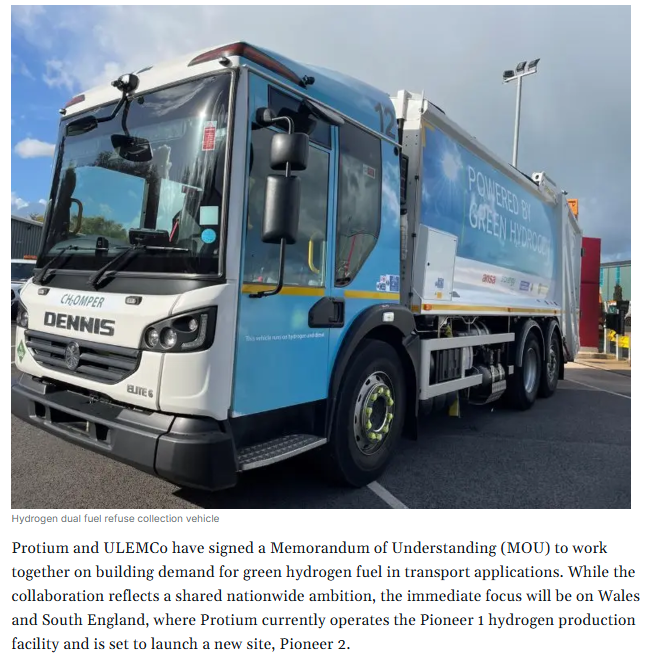 Protium and ULEMCo Sign MOU to Accelerate UK Hydrogen Transport