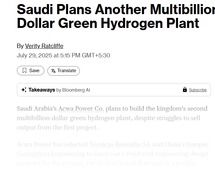 Saudi Plans Another Multibillion-Dollar Green Hydrogen Plant