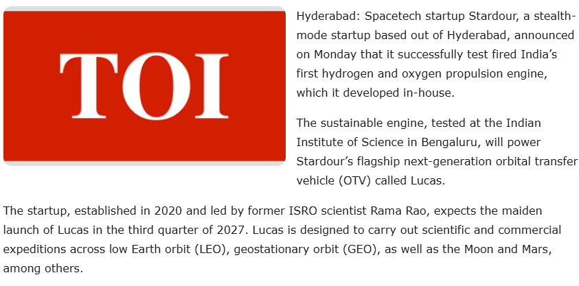 Hyderabad startup Stardour successfully test fires India’s 1st Hydrogen-Oxygen propulsion engine