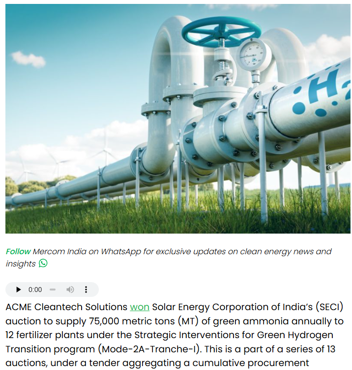 SECI Declares 75,000 MT Green Ammonia Auction Winner