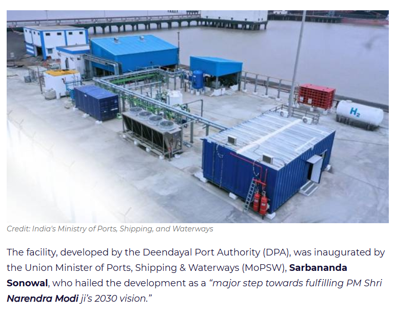 India commissions 1 MW green hydrogen plant at Kandla Port