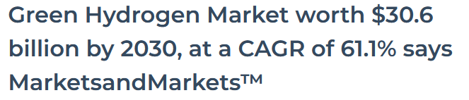 Green Hydrogen Market worth $30.6 billion by 2030, at a CAGR of 61.1% says MarketsandMarkets™