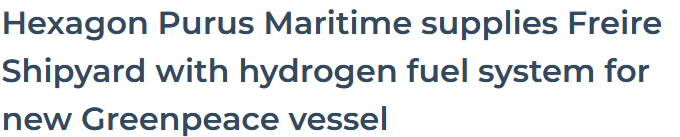 Hexagon Purus Maritime supplies Freire Shipyard with hydrogen fuel system for new Greenpeace vessel