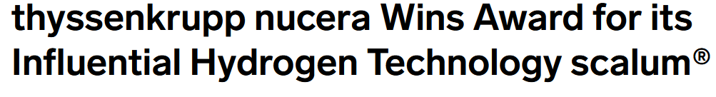 thyssenkrupp nucera Wins Award for its Influential Hydrogen Technology scalum®