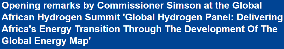 Opening remarks by Commissioner Simson at the Global African Hydrogen Summit 'Global Hydrogen Panel