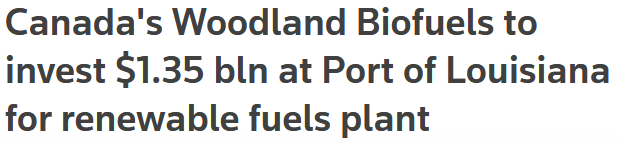 Canada's Woodland Biofuels to invest $1.35 bln at Port of Louisiana for renewable fuels plant