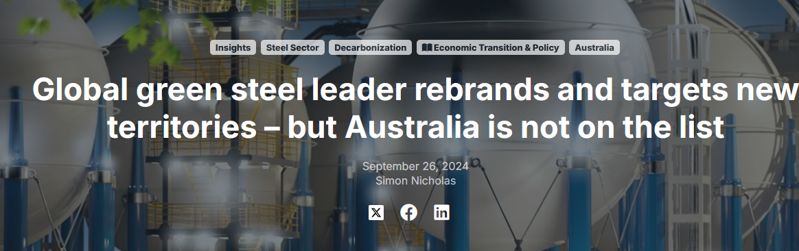 Global green steel leader rebrands and targets new territories – but Australia is not on the list