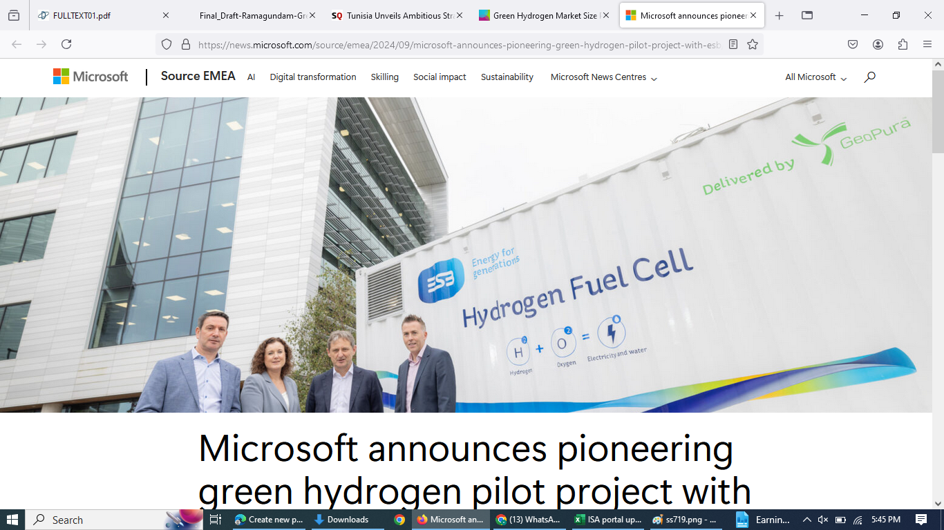 Microsoft announces pioneering green hydrogen pilot project with ESB