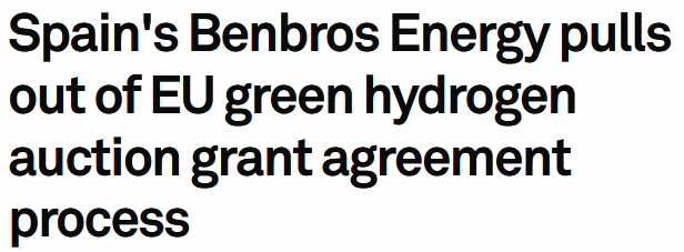 Spain's Benbros Energy pulls out of EU green hydrogen auction grant agreement process