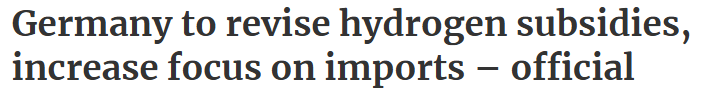 Germany to revise hydrogen subsidies, increase focus on imports – official