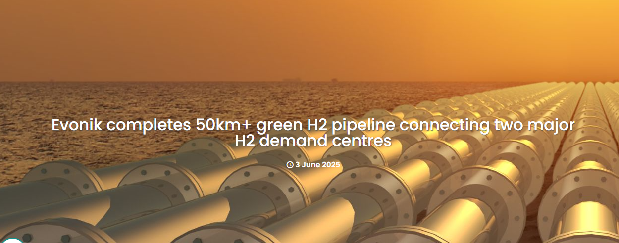 Evonik completes 50km+ green H2 pipeline connecting two major H2 demand centres
