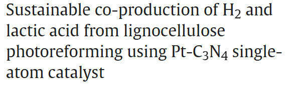 Sustainable co-production of H2 and lactic acid from lignocellulose photoreforming using Pt-C3N4 single-atom catalyst